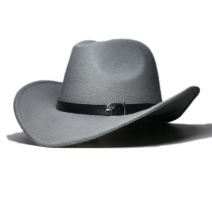 Vintage Winter Parent-child Women Men /Kid Wool Wide Brim Cowboy Western Hat Cowgirl Bowler Cap Black Leather Band (61/57//54cm)