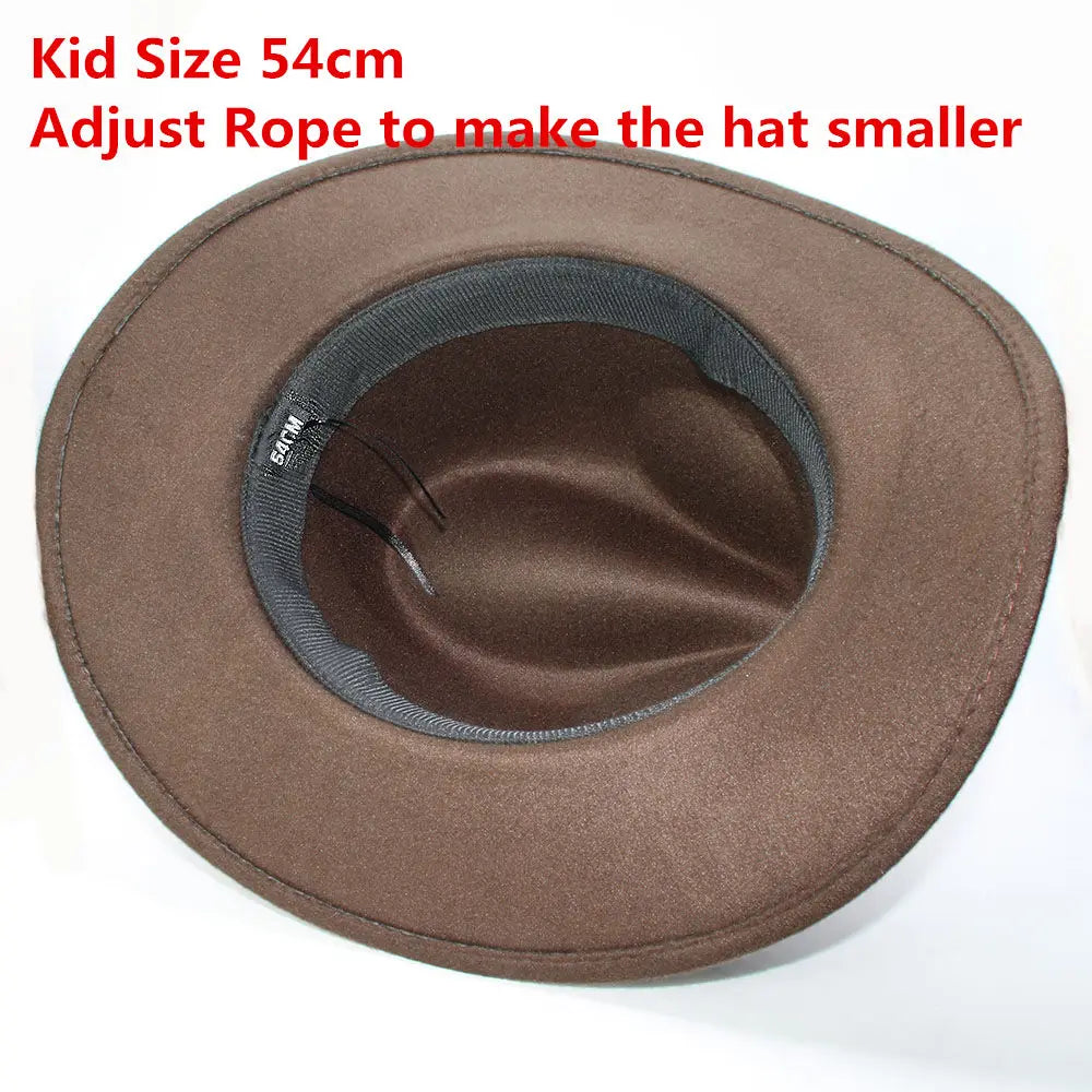 Vintage Winter Parent-child Women Men /Kid Wool Wide Brim Cowboy Western Hat Cowgirl Bowler Cap Black Leather Band (61/57//54cm)