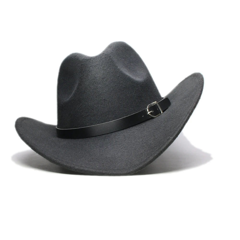 Vintage Winter Parent-child Women Men /Kid Wool Wide Brim Cowboy Western Hat Cowgirl Bowler Cap Black Leather Band (61/57//54cm)