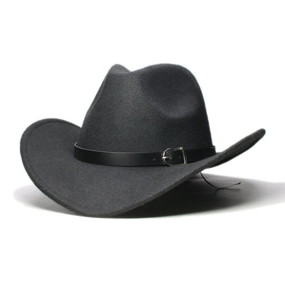 Vintage Winter Parent-child Women Men /Kid Wool Wide Brim Cowboy Western Hat Cowgirl Bowler Cap Black Leather Band (61/57//54cm)