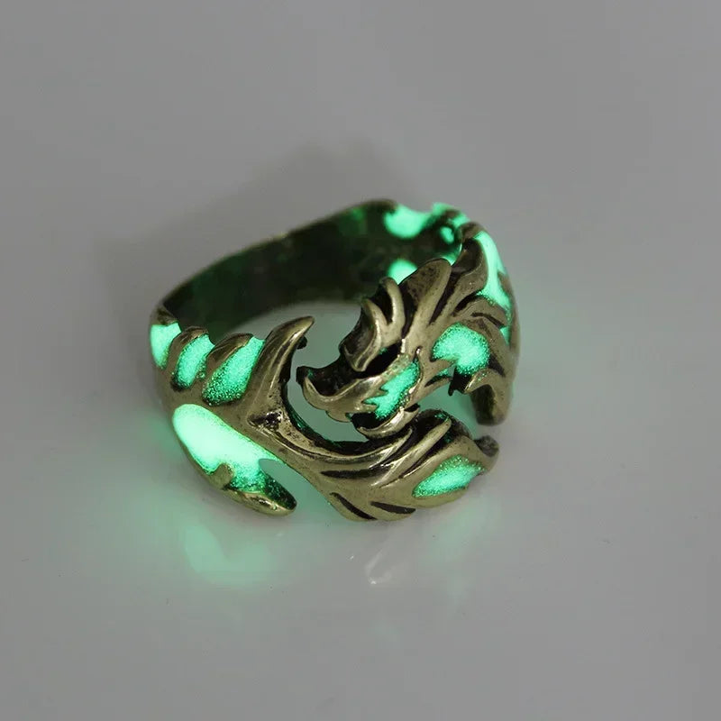 2024 Fashion Luminous Dragon Rings Gothic Adjustable Men Stainless Steel Rings Unique Boys Jewellery Vintage Anillos