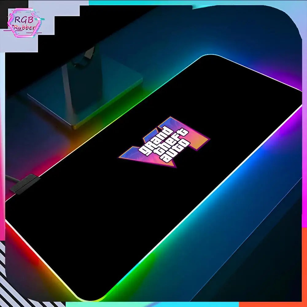 GTA 6  Mouse Pad RGB Pc Accessories LED Game Desk Mat E-sport Table Protector Neon Keyboard Mat Backlit Carpet Rug Give gifts to