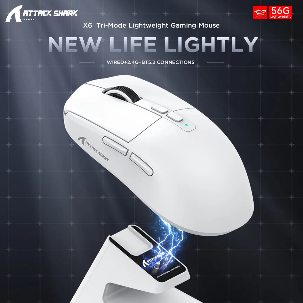 X6 Lightweight Wireless Gaming Mouse with 3 Mode Wired 2.4G BT5.2 Up to 26K DPI RGB Backlight Charging Base for Laptop Deskbtop