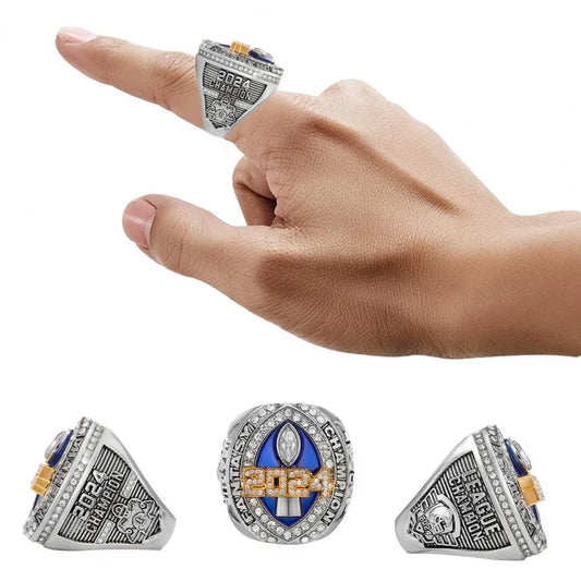 2024 Fantasy Football Championship Ring Bright Luster League Champion Trophy Ring with Wooden Box Award for Winner