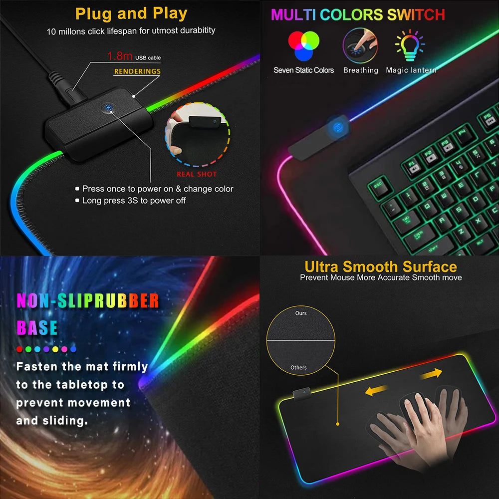 Super Game G-GTA-6 Mouse Pad Anime Gaming Mouse Pad LED Table Pads Backlit Rubber Desktop XXL Mousepad RGB Desk Mats