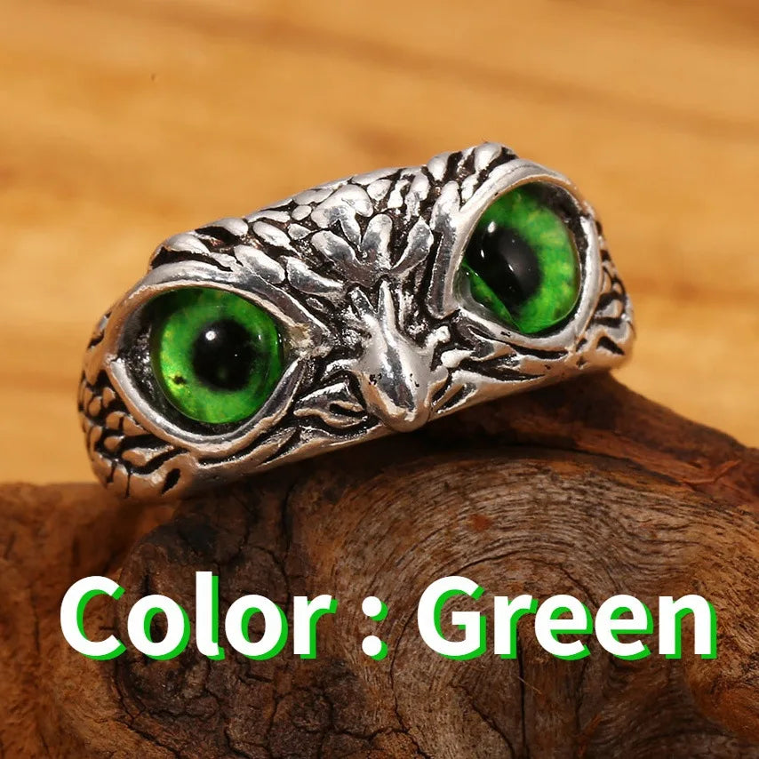 Charming Fashion Design Owl Rings Multicolor Eyes Silvery for Men Women Punk Gothic Open Adjustable Rings Jewelry Gift Resizable