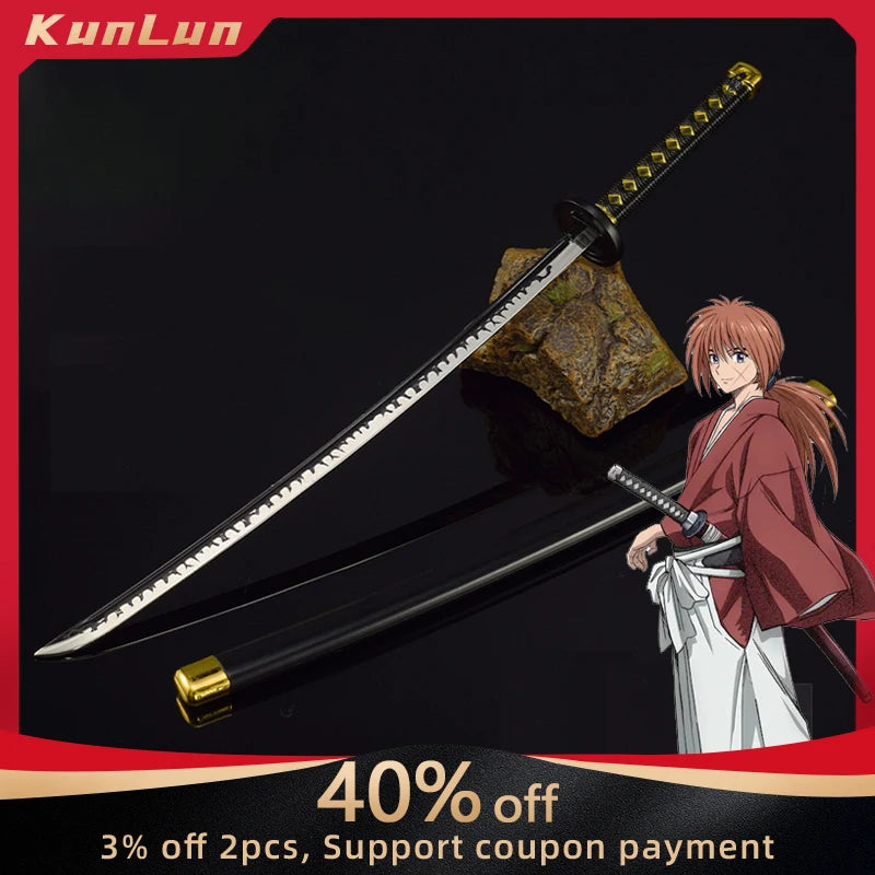 Anime Rurouni Kenshin Peripherals HIMURA KENSHIN Katana Reversed-blade Knife with Sheath Metal Model Real Steel Sword Toy Safe