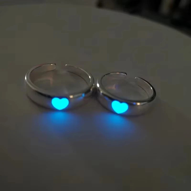 Luminous Ring for Couple Creative Glowing In The Dark Player 1 Player 2 Matching Gaming Ring for Women Men Valentine's Day Gift