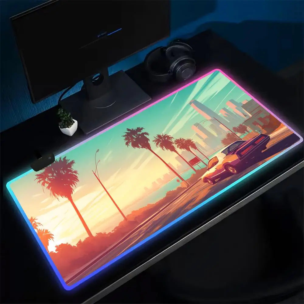 Super Game G-GTA-6 Mouse Pad Anime Gaming Mouse Pad LED Table Pads Backlit Rubber Desktop XXL Mousepad RGB Desk Mats