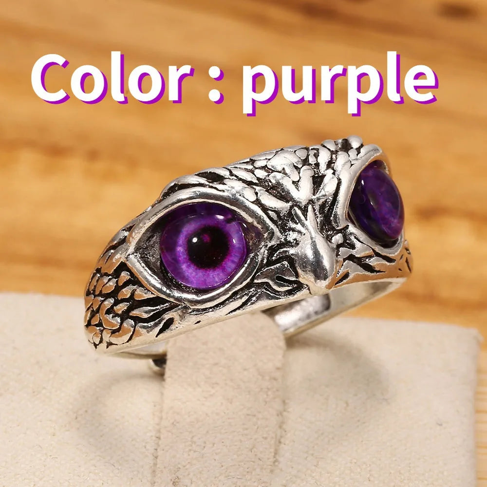 Charming Fashion Design Owl Rings Multicolor Eyes Silvery for Men Women Punk Gothic Open Adjustable Rings Jewelry Gift Resizable