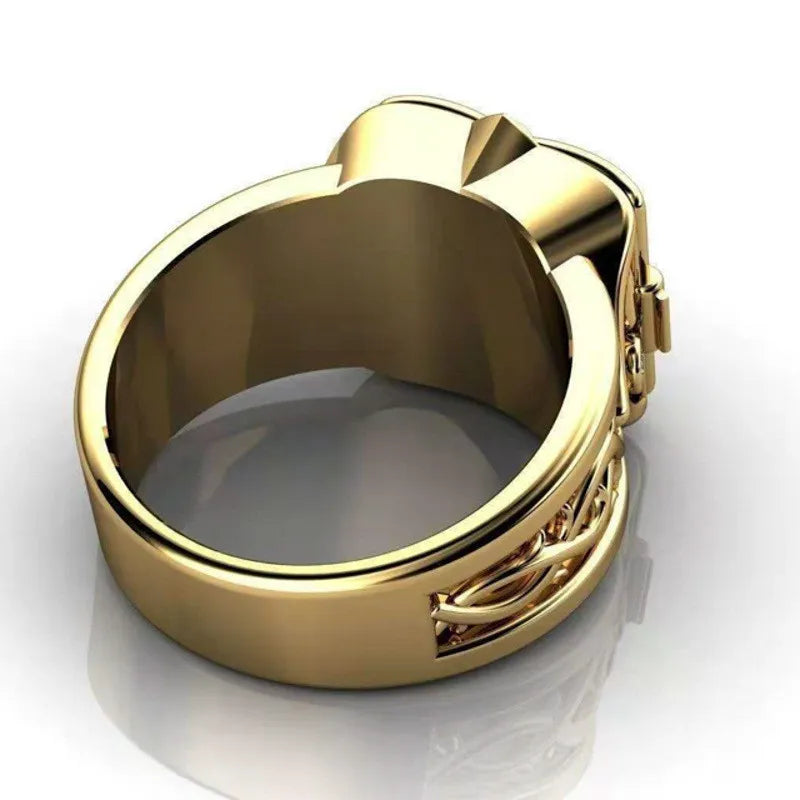 Punkboy Secret Small Room Coffin Ring For Men Punk Gold Plated Color Carved Open Cap Pattern Ring Hip Hop Party Jewelry