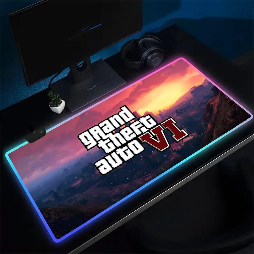 Super Game G-GTA-6 Mouse Pad Anime Gaming Mouse Pad LED Table Pads Backlit Rubber Desktop XXL Mousepad RGB Desk Mats