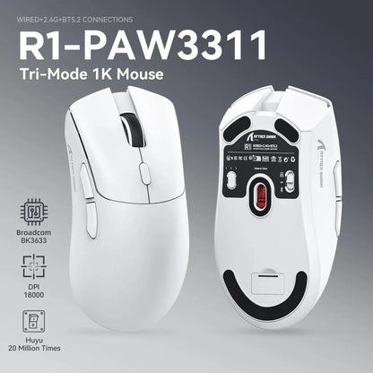 R1 Superlight Mouse Bluetooth 2.4G Wireless Gaming Mouse PixArt PAW3311 Gaming Sensor 6 Adjustable DPI for Office Game