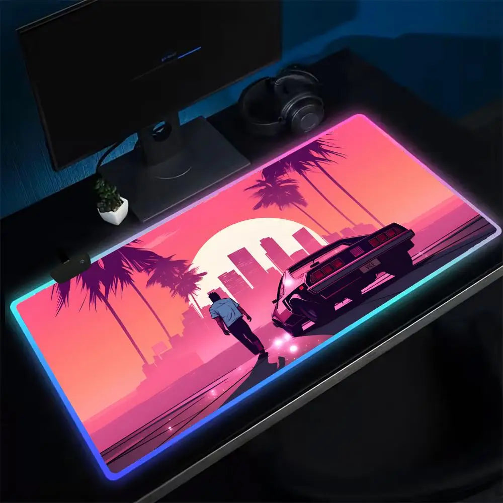 Super Game G-GTA-6 Mouse Pad Anime Gaming Mouse Pad LED Table Pads Backlit Rubber Desktop XXL Mousepad RGB Desk Mats