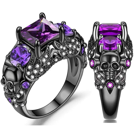 Gothic Rings Black Vampire Accessories Halloween Skull Ring Punk Crystal Ring for Women