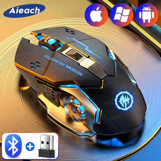 AIEACH Bluetooth Mouse Gaming Computer Rechargeable Wireless Mouse USB Mechanical E-Sports Backlight PC Gamer Mouse For Computer