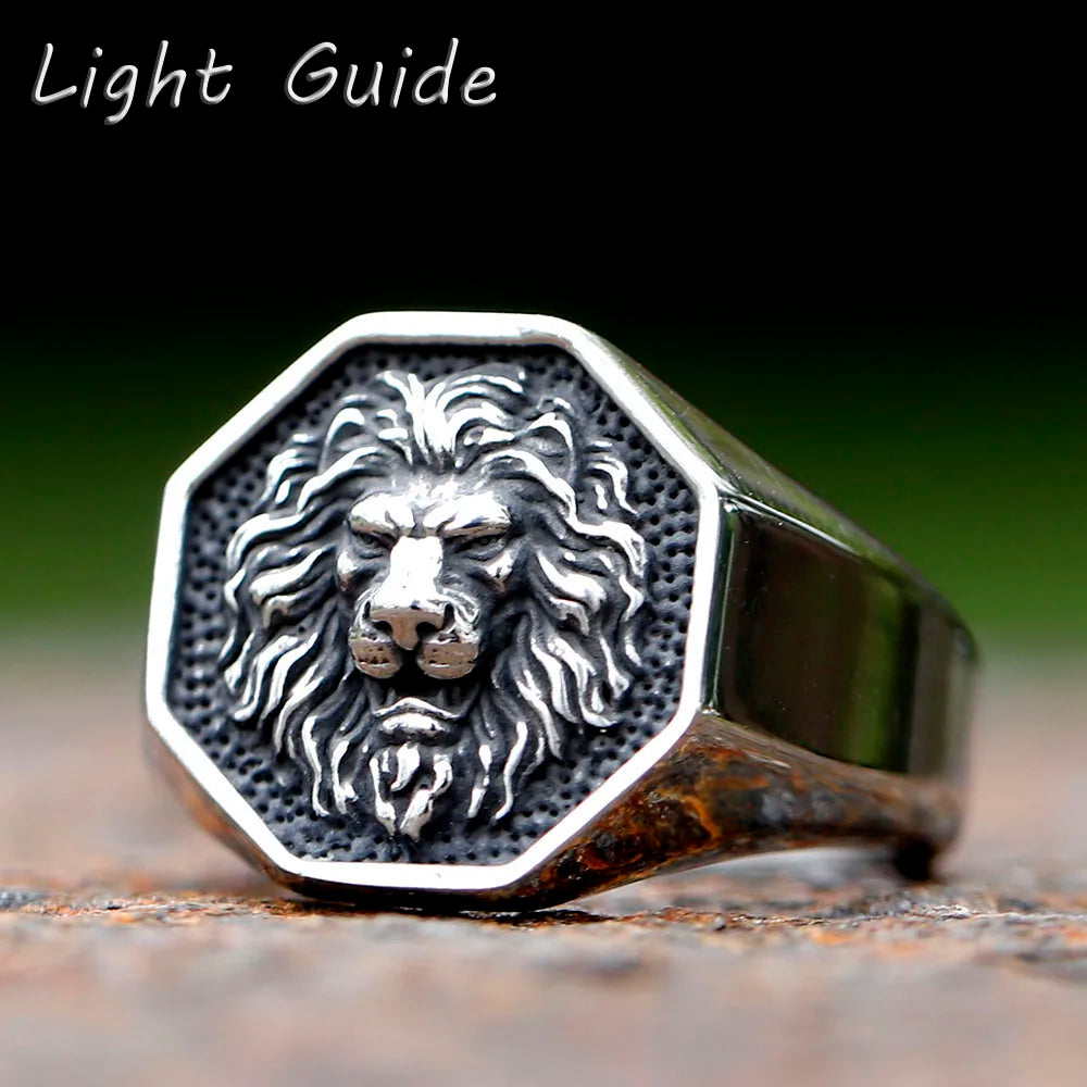 2023 Detailed Stainless Steel 3D Lion Head Rings For Men Women Punk Trendy Domineering Vintage Animal Jewelry Gift free shipping