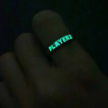 Luminous Ring for Couple Creative Glowing In The Dark Player 1 Player 2 Matching Gaming Ring for Women Men Valentine's Day Gift