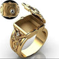 Punkboy Secret Small Room Coffin Ring For Men Punk Gold Plated Color Carved Open Cap Pattern Ring Hip Hop Party Jewelry