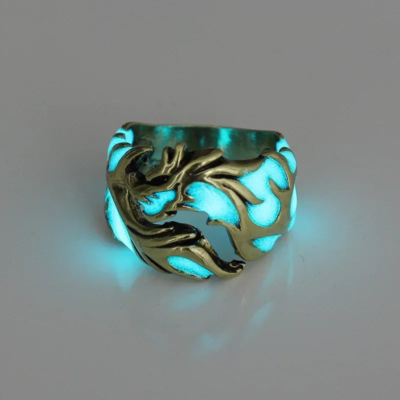 2024 Fashion Luminous Dragon Rings Gothic Adjustable Men Stainless Steel Rings Unique Boys Jewellery Vintage Anillos