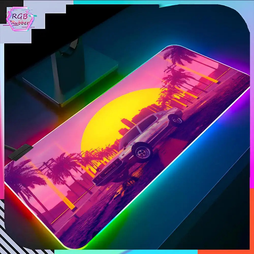 GTA 6  Mouse Pad RGB Pc Accessories LED Game Desk Mat E-sport Table Protector Neon Keyboard Mat Backlit Carpet Rug Give gifts to