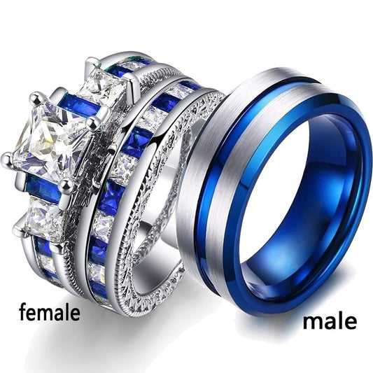 Carofeez Fashion Couple Rings for Lover's Cute Women Heart Rings Set and Vintage Men Rings Anniversary Wedding Band