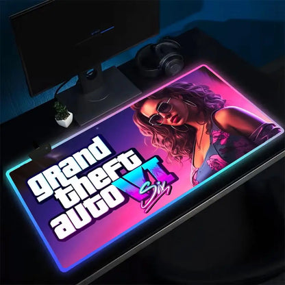 Super Game G-GTA-6 Mouse Pad Anime Gaming Mouse Pad LED Table Pads Backlit Rubber Desktop XXL Mousepad RGB Desk Mats