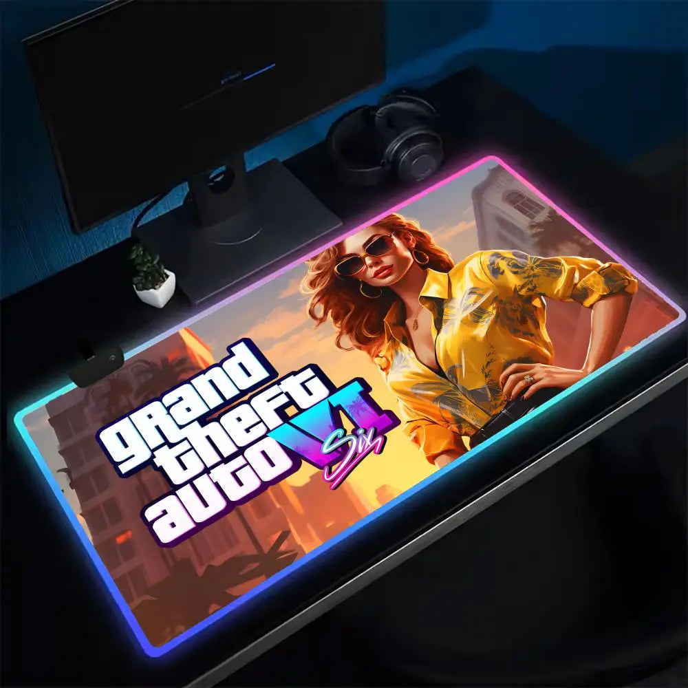 Super Game G-GTA-6 Mouse Pad Anime Gaming Mouse Pad LED Table Pads Backlit Rubber Desktop XXL Mousepad RGB Desk Mats