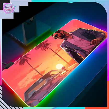 GTA 6  Mouse Pad RGB Pc Accessories LED Game Desk Mat E-sport Table Protector Neon Keyboard Mat Backlit Carpet Rug Give gifts to