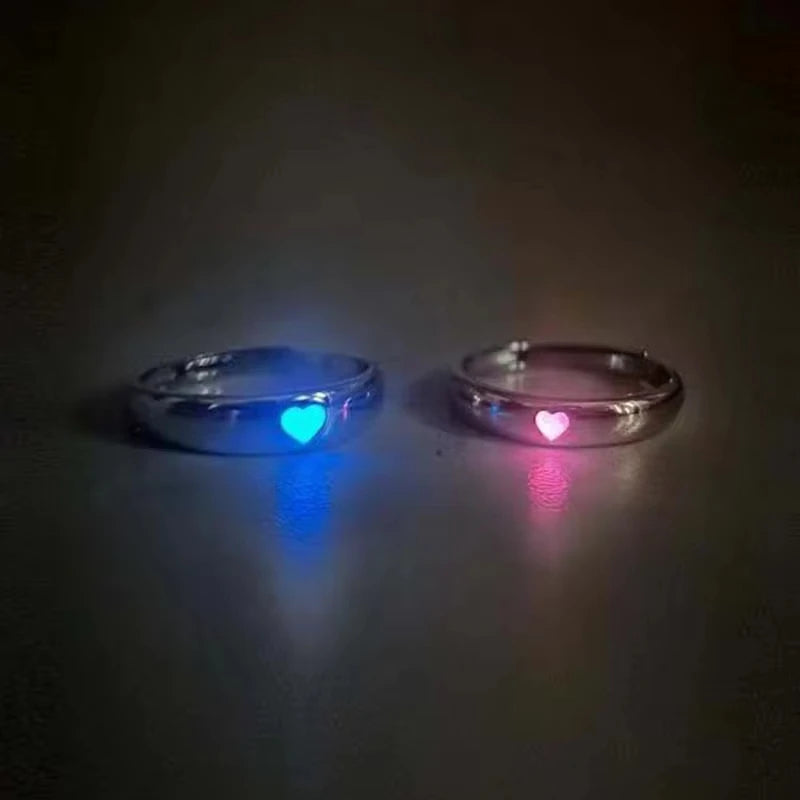 Luminous Ring for Couple Creative Glowing In The Dark Player 1 Player 2 Matching Gaming Ring for Women Men Valentine's Day Gift