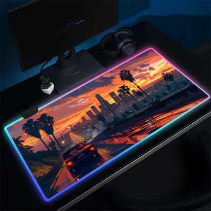 Super Game G-GTA-6 Mouse Pad Anime Gaming Mouse Pad LED Table Pads Backlit Rubber Desktop XXL Mousepad RGB Desk Mats