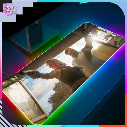 GTA 6  Mouse Pad RGB Pc Accessories LED Game Desk Mat E-sport Table Protector Neon Keyboard Mat Backlit Carpet Rug Give gifts to