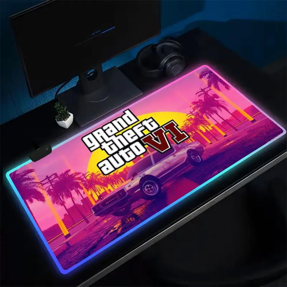 Super Game G-GTA-6 Mouse Pad Anime Gaming Mouse Pad LED Table Pads Backlit Rubber Desktop XXL Mousepad RGB Desk Mats